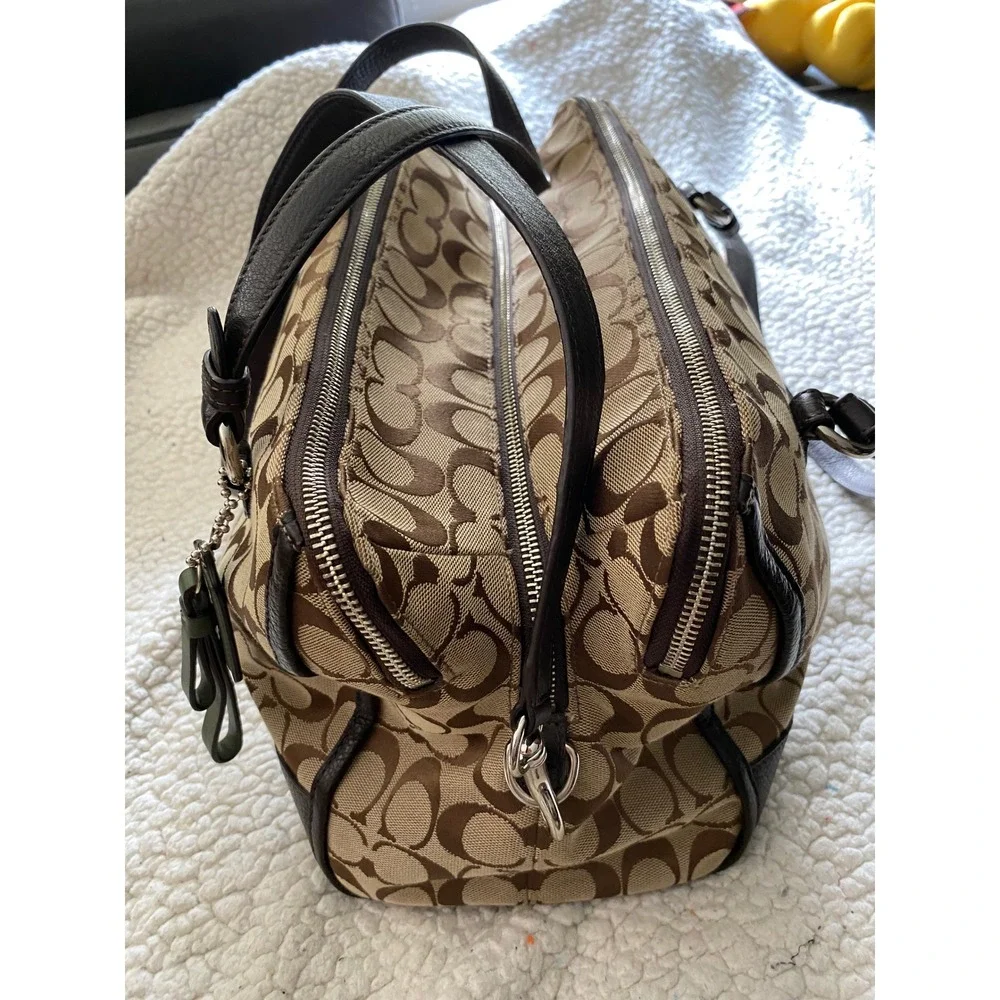 Rare Coach‎ Signature C Park Signature KT Zip Satchel Khaki/Brown 3 Zipper Pu se